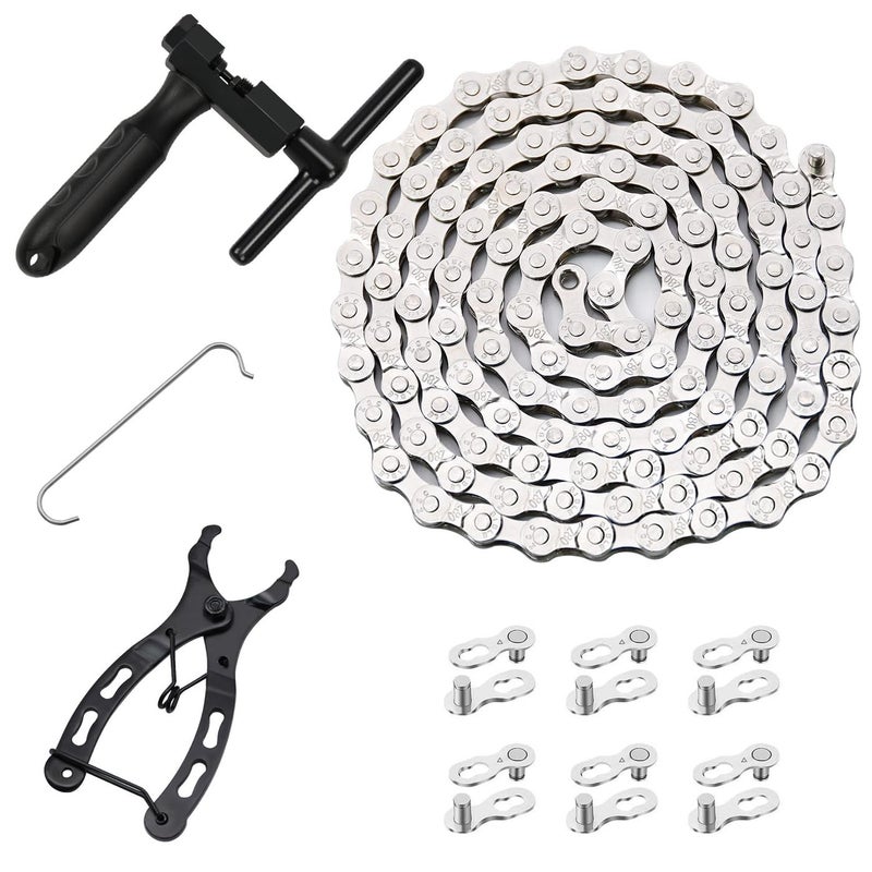 Ruby Q Bike Chain Kit, 6/7/8 speed Multi-Function Bike Mechanic Repair Kit, Chain Breaker and Bike Link Plier with Hook and 6 Pairs Bicycle Buckle, Reusable - Image 1